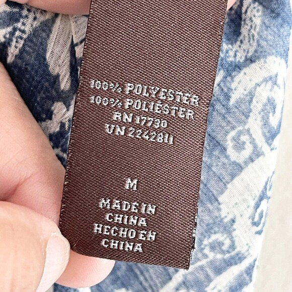 Knox Rose Boho Sheer Tunic Top Size M Popover Long Line High Low Hem Blue Cream - Picture 13 of 13